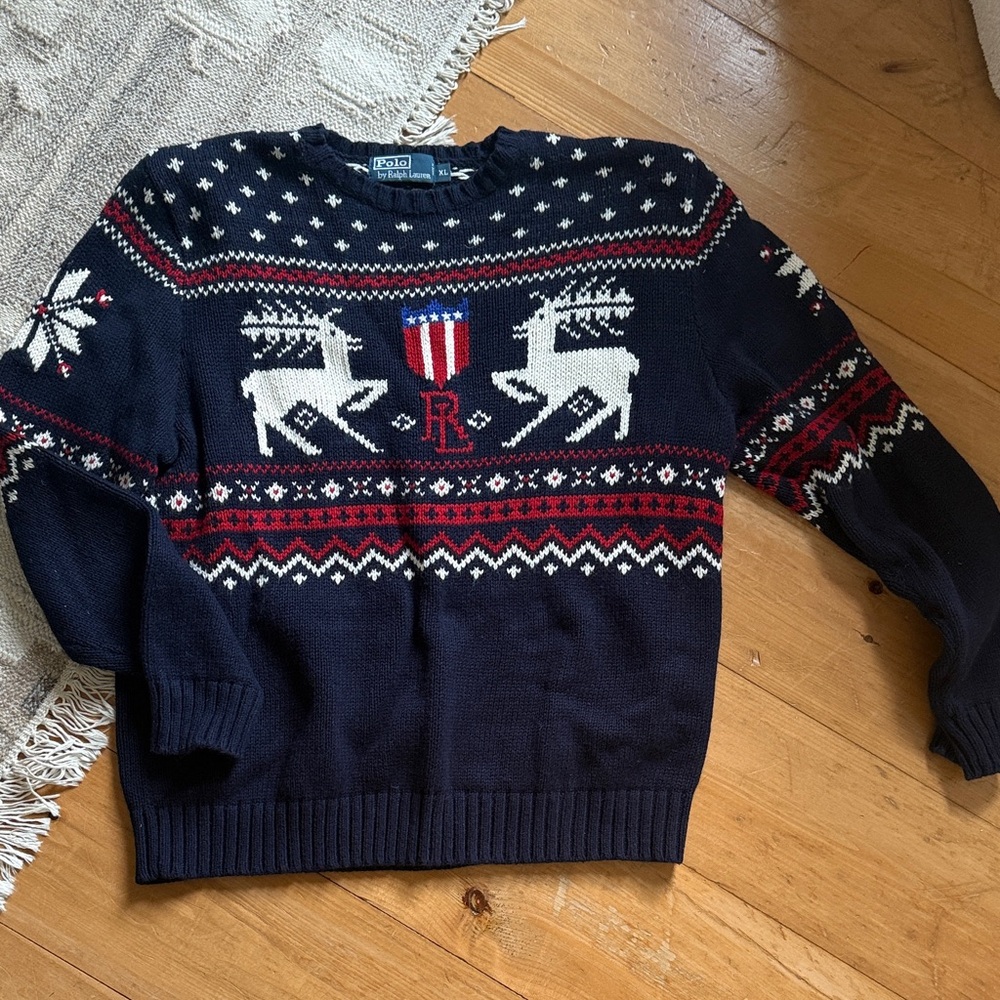 Deer-Jacquard Polo Ralph Lauren crewneck Cashmere blend Sweater XL